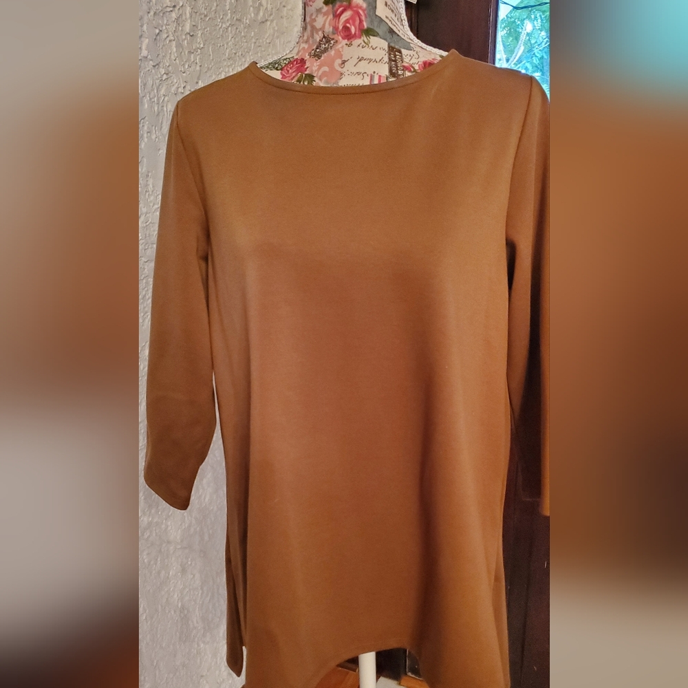 Eileen Fisher 2 Pc Set, Knit Top and Slacks In Beautiful Cocoa - Picture 3 of 8